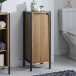 Milan Industrial Matt Black Framed 1-Door Bathroom Storage Unit - Wood Effect -Modern Bathroom Shop mil353md2