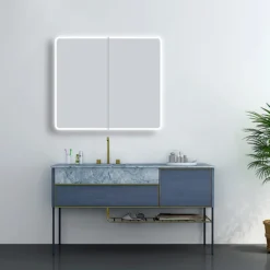 Toreno 700 X 800mm LED Illuminated 2-Door Mirror Cabinet With Motion Sensor, Shaving Socket & Anti-Fog -Modern Bathroom Shop mir402 d3