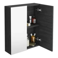 Brooklyn 600mm Black Bathroom Mirror Cabinet - 2 Door -Modern Bathroom Shop mod623 d2