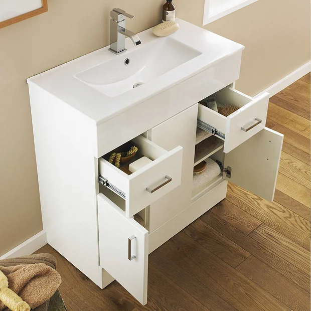 Toreno Vanity Sink With Cabinet - 800mm Modern High Gloss White 5 Toreno Vanity Sink With Cabinet - 800mm Modern High Gloss White - Image 3