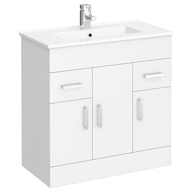 Toreno Vanity Sink With Cabinet - 800mm Modern High Gloss White 4 Toreno Vanity Sink With Cabinet - 800mm Modern High Gloss White - Image 2