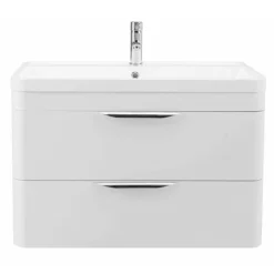 Monza Wall Hung 2 Drawer Vanity Unit W. Chrome Handles W800 X D450mm 9 Monza Wall Hung 2 Drawer Vanity Unit W. Chrome Handles W800 X D450mm -Modern Bathroom Shop monza800wallhung2drawervanityunitwithbasindetail1