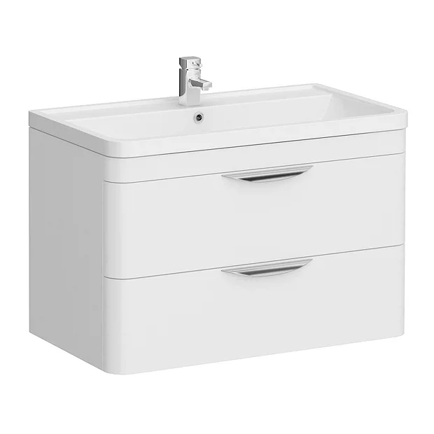 Monza Wall Hung 2 Drawer Vanity Unit W. Chrome Handles W800 X D450mm 4 Monza Wall Hung 2 Drawer Vanity Unit W. Chrome Handles W800 X D450mm - Image 2