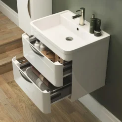 Monza Wall Hung 2 Drawer Vanity Unit W. Chrome Handles W800 X D450mm 8 Monza Wall Hung 2 Drawer Vanity Unit W. Chrome Handles W800 X D450mm -Modern Bathroom Shop monzawallhung2drawervanityunitwithbasinw800xd445mmnd1