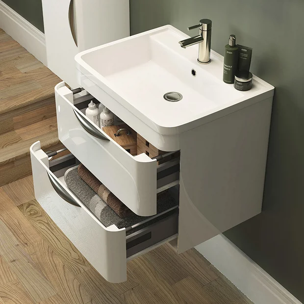 Monza Wall Hung 2 Drawer Vanity Unit W. Chrome Handles W800 X D450mm 5 Monza Wall Hung 2 Drawer Vanity Unit W. Chrome Handles W800 X D450mm - Image 3