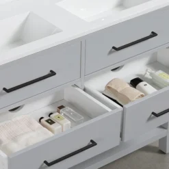 Montrose 1200mm Dove Grey Double Basin Vanity Unit With Matt Black Handles And Slatted Shelf -Modern Bathroom Shop mt12vdgm d1