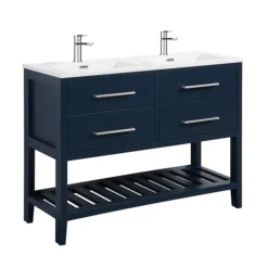 Montrose 1200mm Indigo Blue Double Basin Vanity Unit With Chrome Handles And Slatted Shelf -Modern Bathroom Shop mt12vmicp l