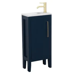 Montrose 400mm Indigo Blue Cloakroom Vanity Unit With Brushed Brass Handle -Modern Bathroom Shop mt4vmibb lrg
