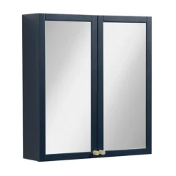 Montrose 600mm Indigo Blue Mirrored Cabinet With Brushed Brass Handles -Modern Bathroom Shop mtmrmibb l