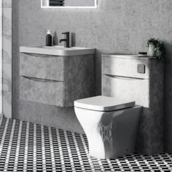 Monza Concrete Effect 600mm Wide Wall Mounted Vanity Unit -Modern Bathroom Shop mz6cnwh1 detail1