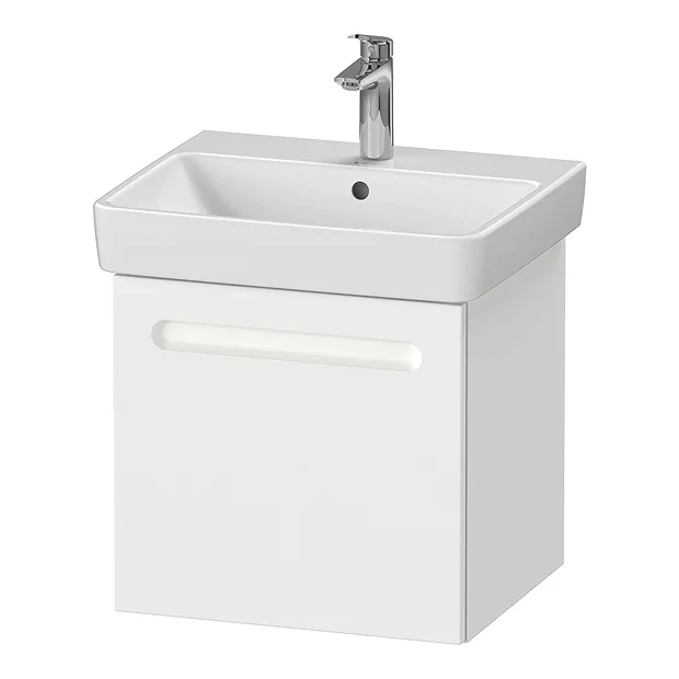 Duravit No.1 550mm White Matt 1-Drawer Wall Mounted Vanity Unit With Basin (Trap Cut-Out) 4 Duravit No.1 550mm White Matt 1-Drawer Wall Mounted Vanity Unit With Basin (Trap Cut-Out) - Image 2
