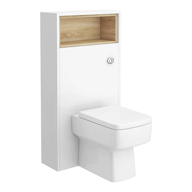 Haywood 600mm Gloss White / Natural Oak Tall WC Unit With Open Shelf 4 Haywood 600mm Gloss White / Natural Oak Tall WC Unit With Open Shelf - Image 2