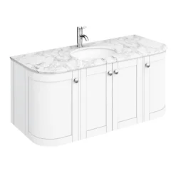 Period Bathroom Co. 1220mm Curved Wall Hung Vanity With White Marble Basin Top - White