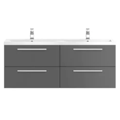 Hudson Reed 1440mm Gloss Grey Quartet Double Basin Vanity Unit -Modern Bathroom Shop qua002 ndetail1