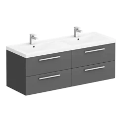 Hudson Reed 1440mm Gloss Grey Quartet Double Basin Vanity Unit -Modern Bathroom Shop qua002 nl