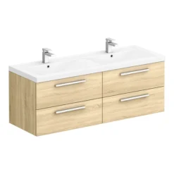 Hudson Reed 1440mm Natural Oak Quartet Double Basin Vanity Unit -Modern Bathroom Shop qua004 lrg