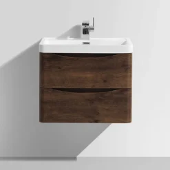 Monza Chestnut 600mm Wide Wall Mounted Vanity Unit 12 Monza Chestnut 600mm Wide Wall Mounted Vanity Unit -Modern Bathroom Shop rondachestnut600mmwallmountedvanityunitd2