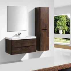 Monza Chestnut Tall Wall Hung Storage Unit - 1500mm High -Modern Bathroom Shop rondachestnuttallwallhungstorageunit1500mmhighd1