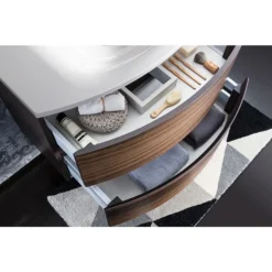 Crosswater - Svelte Two Drawer Vanity Unit & Basin - American Walnut -Modern Bathroom Shop se60aw d1