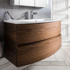 Crosswater - Svelte Two Drawer Vanity Unit & Basin - American Walnut -Modern Bathroom Shop se60aw d2