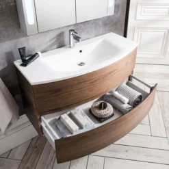 Crosswater - Svelte Two Drawer Vanity Unit & Basin - American Walnut -Modern Bathroom Shop se60aw d3