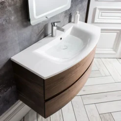 Crosswater - Svelte Two Drawer Vanity Unit & Basin - American Walnut -Modern Bathroom Shop se60aw d4