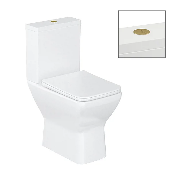 Britton Shoreditch Square Close Coupled Rimless Toilet With Brushed Brass Flush Button + Soft Close Seat 4 Britton Shoreditch Square Close Coupled Rimless Toilet With Brushed Brass Flush Button + Soft Close Seat - Image 2