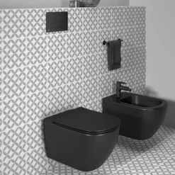Ideal Standard Tesi Silk Black AquaBlade Wall Hung WC + Soft Close Seat -Modern Bathroom Shop tessbwhsc d3