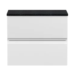 Hudson Reed Urban 600mm Satin White Vanity Unit - Wall Hung 2 Drawer Unit With Black Worktop -Modern Bathroom Shop urb104lsb l