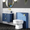 Venice Abstract Blue Complete Toilet Unit W. Pan, Cistern + Brushed Brass Flush -Modern Bathroom Shop va6wcblubbd6