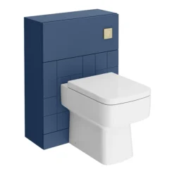 Venice Abstract Blue Complete Toilet Unit W. Pan, Cistern + Brushed Brass Flush -Modern Bathroom Shop va6wcblubbl