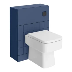 Venice Abstract Blue Complete Toilet Unit W. Pan, Cistern + Matt Black Flush -Modern Bathroom Shop va6wcblumbl