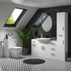 Venice 350x300mm Gloss White 3 Drawer Unit With Matt Black Handles -Modern Bathroom Shop vb135 d1