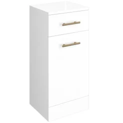 Venice 350x300mm Gloss White Laundry Basket With Brushed Brass Handles -Modern Bathroom Shop vbb153 d2