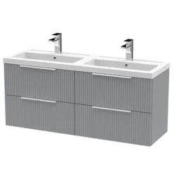 Venice Fluted 1205mm Satin Grey 4 Drawer Double Basin Vanity Unit & Chrome Handles -Modern Bathroom Shop vf1205bsgvul