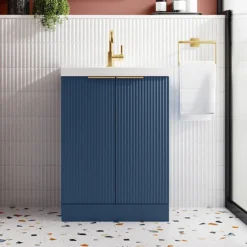 Venice Fluted 500mm Blue Vanity Unit - Floor Standing 2 Door Unit With Chrome Handles -Modern Bathroom Shop vf50fs2drb d1