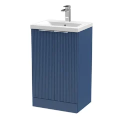 Venice Fluted 500mm Blue Vanity Unit - Floor Standing 2 Door Unit With Chrome Handles -Modern Bathroom Shop vf50fs2drb l
