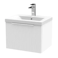 Venice Fluted 500mm White Vanity Unit - Wall Hung Single Drawer Unit With Chrome Handle -Modern Bathroom Shop vf50wh1dwht l