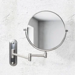 Venice Brushed Nickel 5x Magnifying Cosmetic Mirror With Curved Wall Plate 7 Venice Brushed Nickel 5x Magnifying Cosmetic Mirror With Curved Wall Plate -Modern Bathroom Shop vncmcubn d1