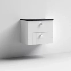 Venice Abstract 600mm White Vanity Unit - Wall Hung 2 Drawer Unit With Black Worktop & Chrome Handles 11 Venice Abstract 600mm White Vanity Unit - Wall Hung 2 Drawer Unit With Black Worktop & Chrome Handles -Modern Bathroom Shop vwh6whiblk d2