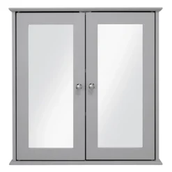 Croydex Ashby Grey Wooden Double Door Mirror Cabinet With FlexiFix -Modern Bathroom Shop wc280031 d1
