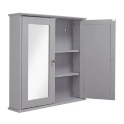 Croydex Ashby Grey Wooden Double Door Mirror Cabinet With FlexiFix -Modern Bathroom Shop wc280031 d2